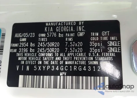 2024 Kia Telluride Ex z USA, uszkodzony, nr VIN 5XYP34GC1RG431208